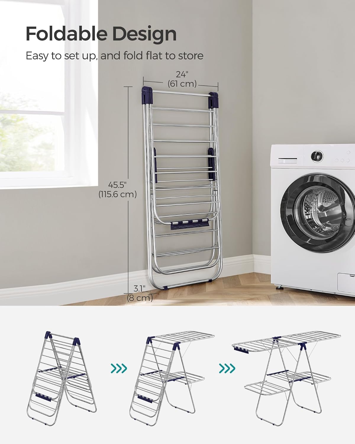 🧺 Multi-Functional Foldable Clothes Drying Rack | 33 Rails + 27 Clips | Adjustable Height, Water & Rust Resistant