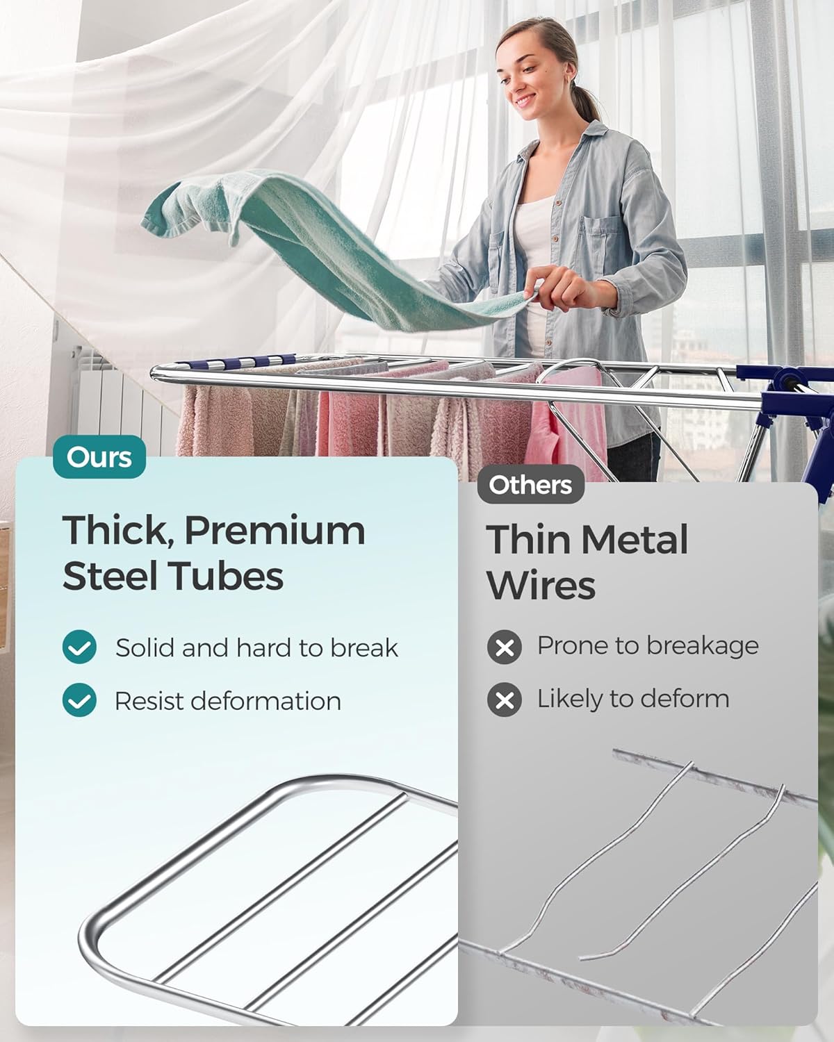 🧺 Multi-Functional Foldable Clothes Drying Rack | 33 Rails + 27 Clips | Adjustable Height, Water & Rust Resistant
