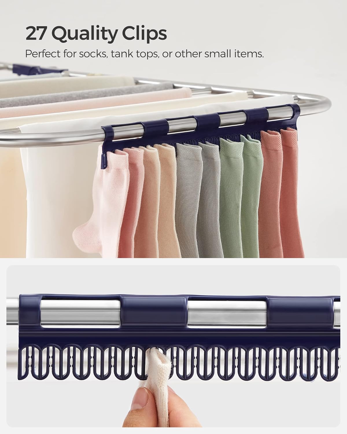 🧺 Multi-Functional Foldable Clothes Drying Rack | 33 Rails + 27 Clips | Adjustable Height, Water & Rust Resistant