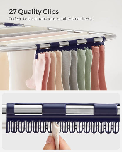 🧺 Multi-Functional Foldable Clothes Drying Rack | 33 Rails + 27 Clips | Adjustable Height, Water & Rust Resistant