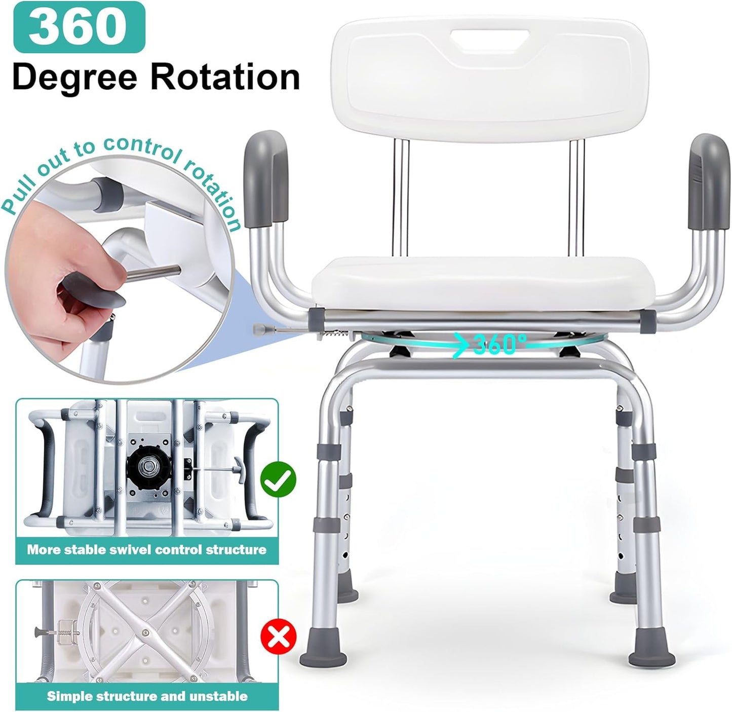 🛁 360° Swivel Shower Chair – Safe, Comfortable & Adjustable for Every Home 🪑✨