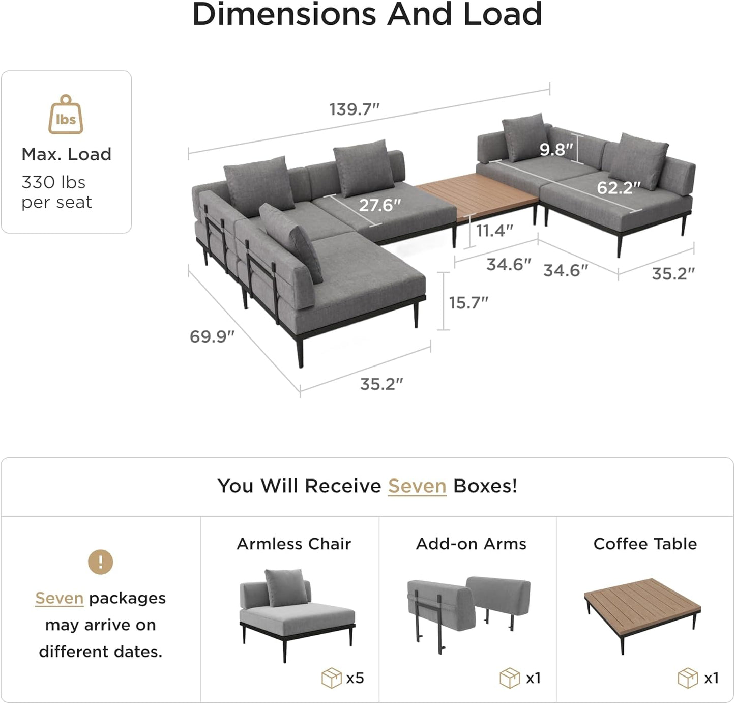 Outdoor L-Shaped Sectional Sofa Set 🌿☀️ | All-Weather Aluminum Patio Furniture for Backyard & Garden Relaxation 🛋️