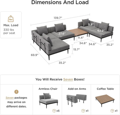 Outdoor L-Shaped Sectional Sofa Set 🌿☀️ | All-Weather Aluminum Patio Furniture for Backyard & Garden Relaxation 🛋️