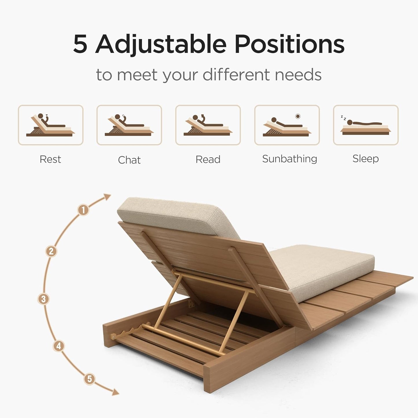 🌞 Adjustable Outdoor Reclining Chair – 5-Position Aluminum Lounger for Ultimate Relaxation 🏖️🛋️