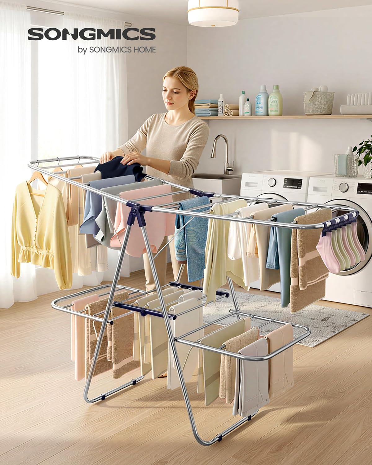 🧺 Multi-Functional Foldable Clothes Drying Rack | 33 Rails + 27 Clips | Adjustable Height, Water & Rust Resistant