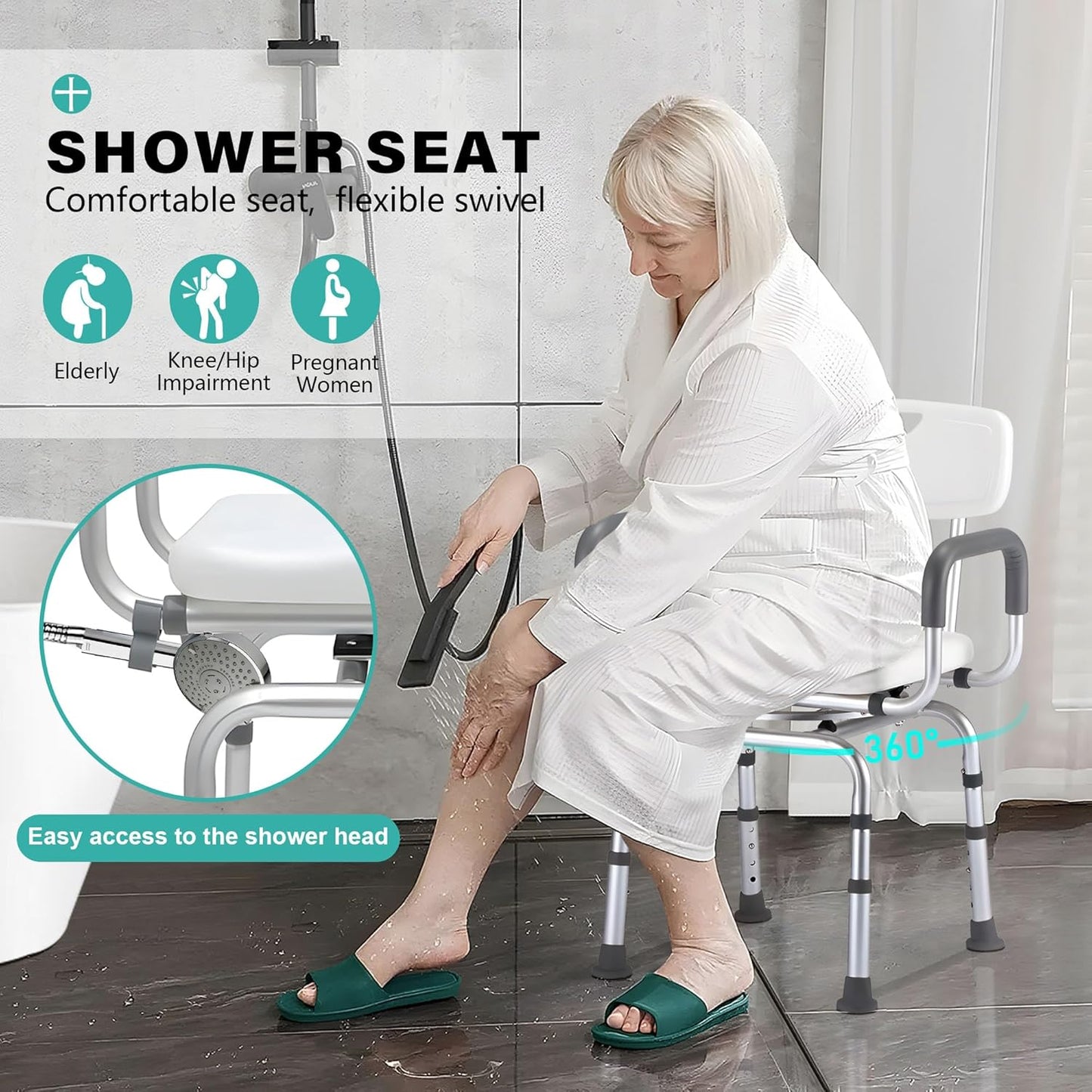 🛁 360° Swivel Shower Chair – Safe, Comfortable & Adjustable for Every Home 🪑✨