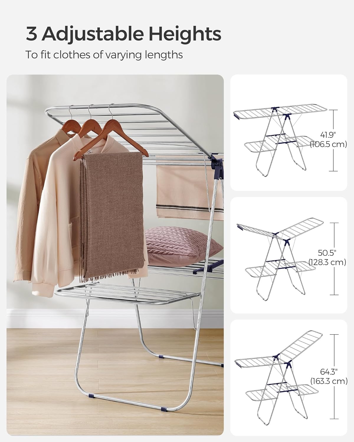 🧺 Multi-Functional Foldable Clothes Drying Rack | 33 Rails + 27 Clips | Adjustable Height, Water & Rust Resistant