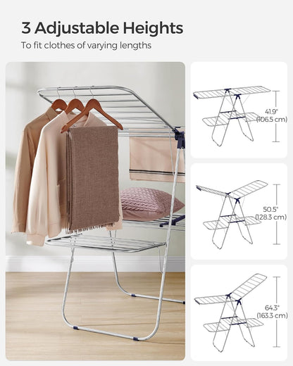 🧺 Multi-Functional Foldable Clothes Drying Rack | 33 Rails + 27 Clips | Adjustable Height, Water & Rust Resistant