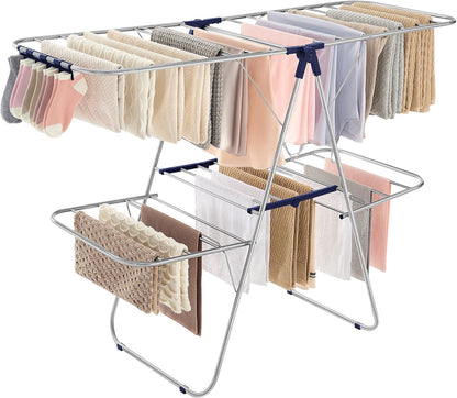 🧺 Multi-Functional Foldable Clothes Drying Rack | 33 Rails + 27 Clips | Adjustable Height, Water & Rust Resistant