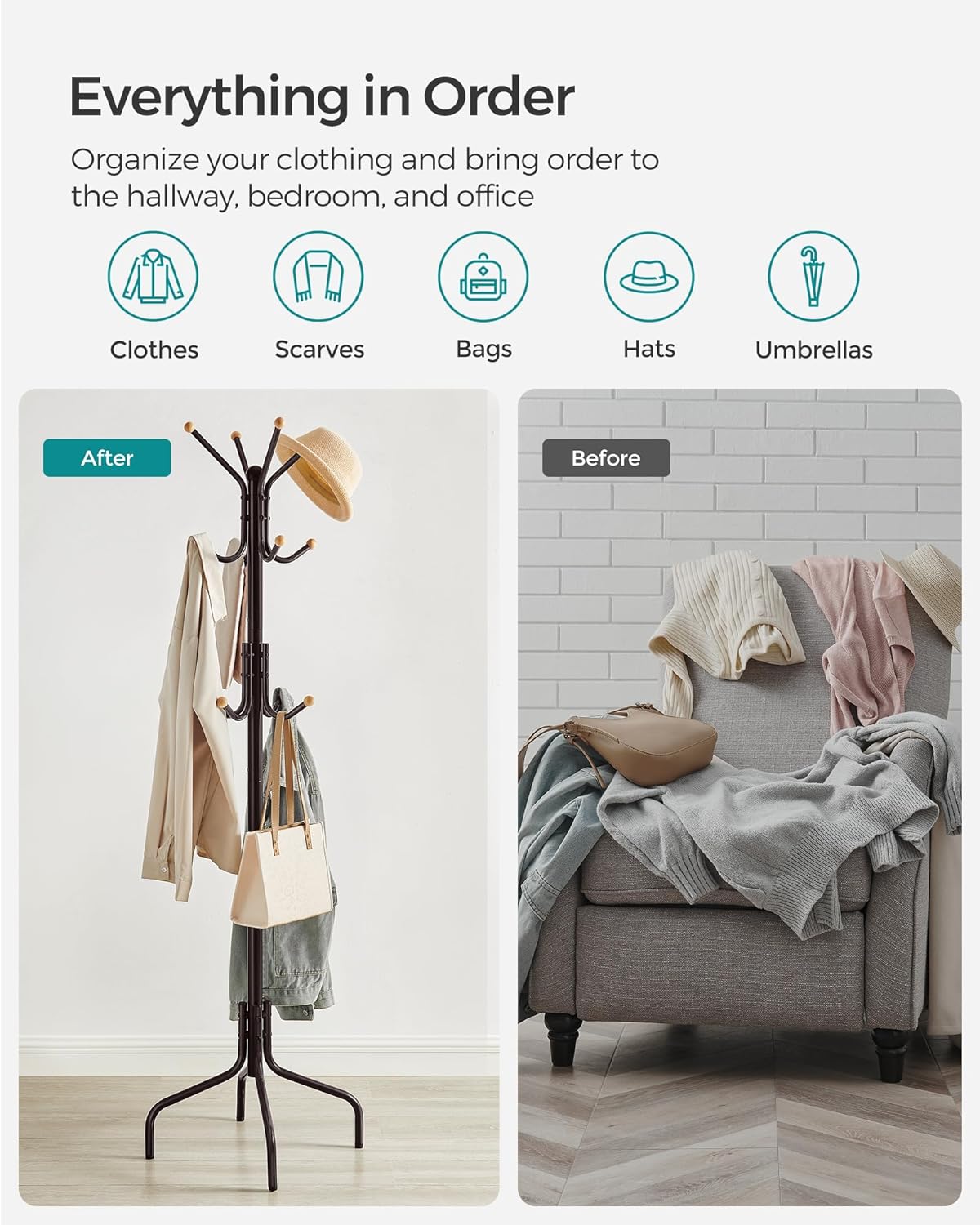 🧥 Multi-Functional Freestanding Clothes Rack – Stylish Entryway & Bedroom Organizer 🌿