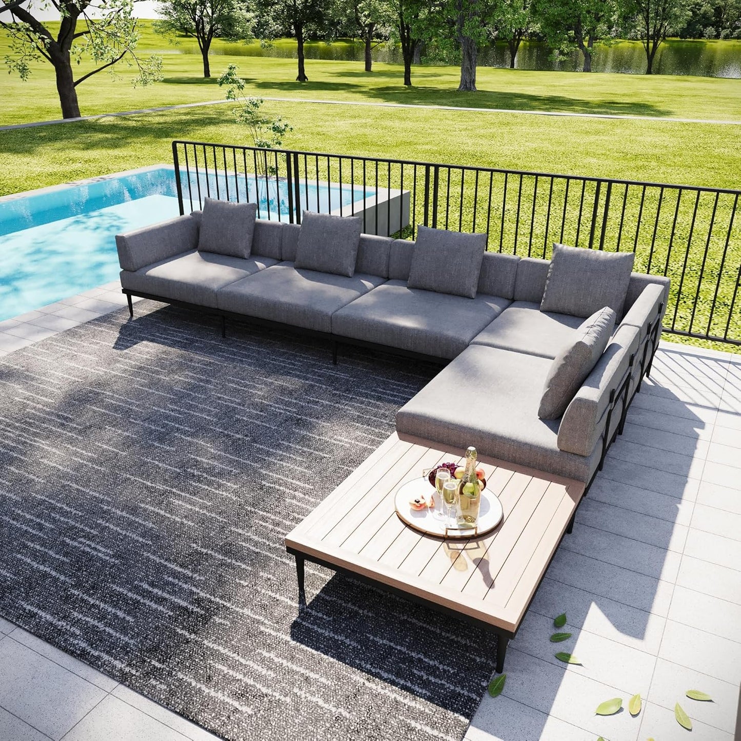 Outdoor L-Shaped Sectional Sofa Set 🌿☀️ | All-Weather Aluminum Patio Furniture for Backyard & Garden Relaxation 🛋️